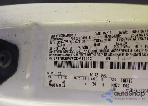 2012 Ford E-250 Commercial из США, поврежденный, VIN 1FTNE2EW7CDA11512